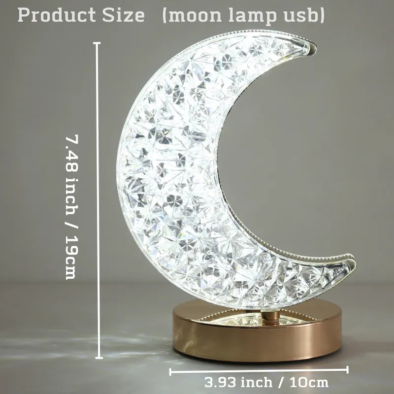 Bedroom Crystal Touch Dimming Night Light Girls Room Home Decor Aesthetics USB Bedside LED Ambient Table 3D Moon Lamp